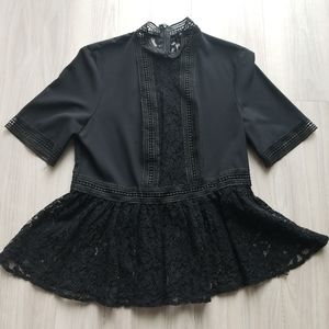 ZARA Black Lace Peplum Top, Size XS